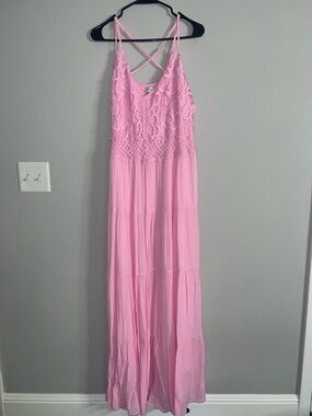 Jessica Simpson Light Pink Lace Bodice Maxi Dress with Crisscross Straps